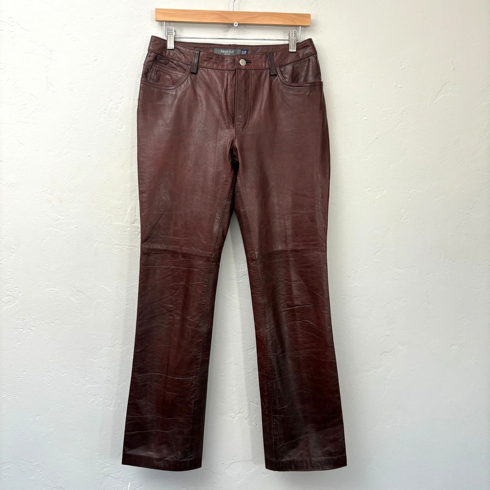 Gap Vintage Geniune Leather Pants Women Size 8 Bootcut Red Brown Y2K